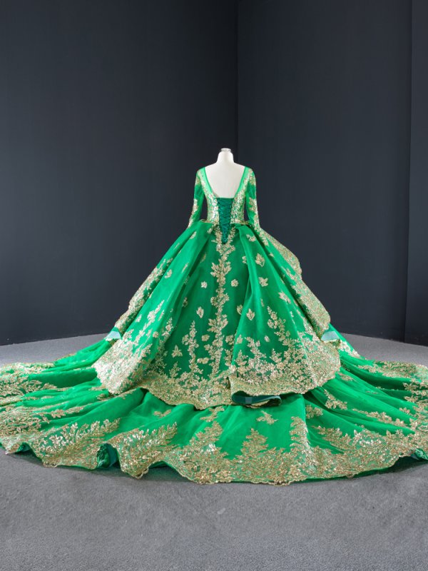 luxury model green long sleeve ball gown quinceanera dress 66949