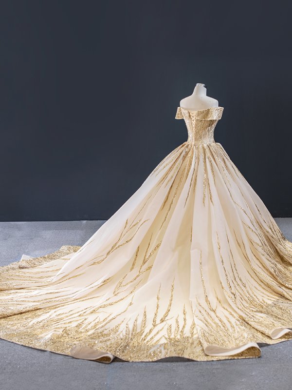 Luxury Model Gold Off The Shoulder Ball Gown Quinceanera Dress 67013