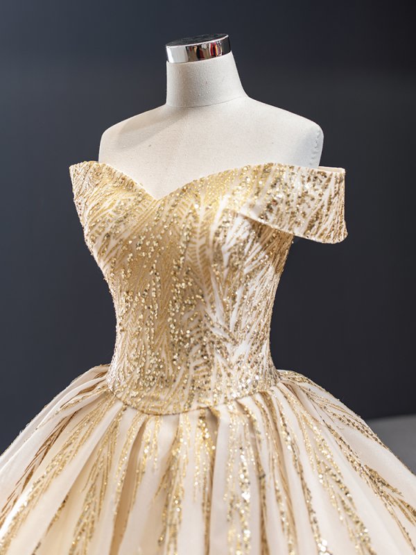Luxury Model Gold Off The Shoulder Ball Gown Quinceanera Dress 67013