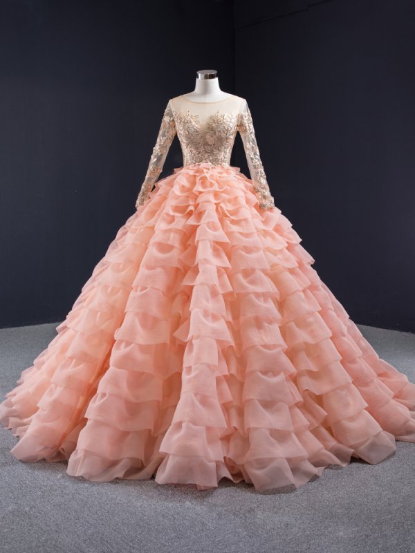 Luxury Model Orange Flower Scoop Neck Ball Gown Prom Dress 67019