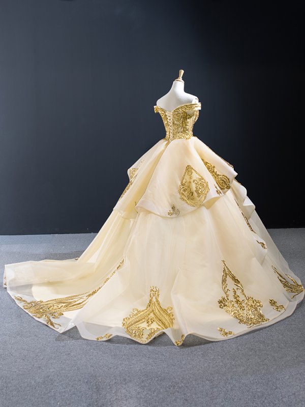luxury model gold sequin ball gown prom dress 67024