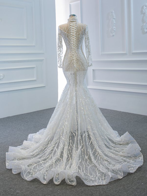luxury model high neck long sleeve mermiad wedding dress 67140