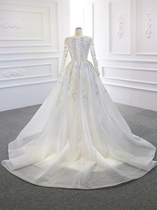 luxury model scoop neck long sleeve mermiad dethable train wedding dress 67156
