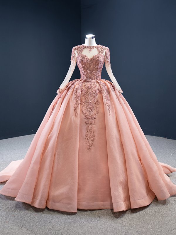 luxury model burgundy long sleeve beaded ball gown prom dress 67160
