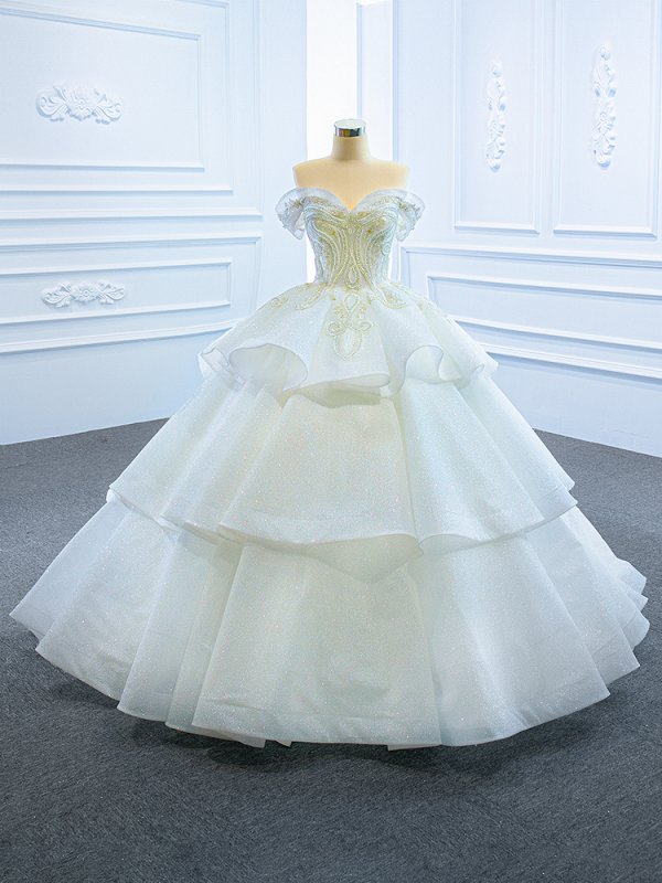 luxury model off the shoulder ball gown long wedding dress 67166