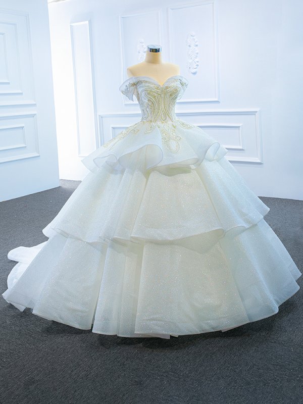 luxury model off the shoulder ball gown long wedding dress 67166