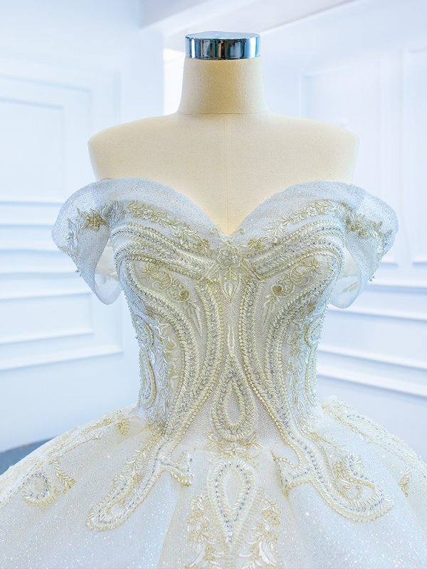 luxury model off the shoulder ball gown long wedding dress 67166
