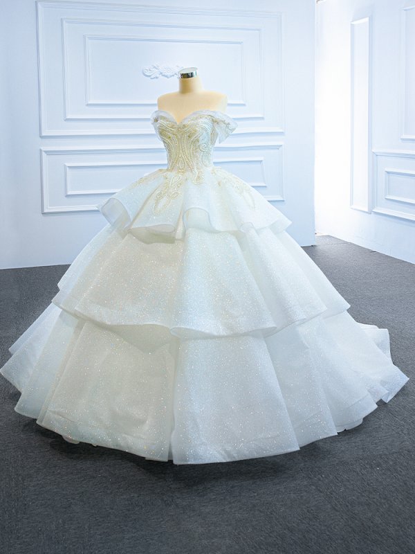 luxury model off the shoulder ball gown long wedding dress 67166