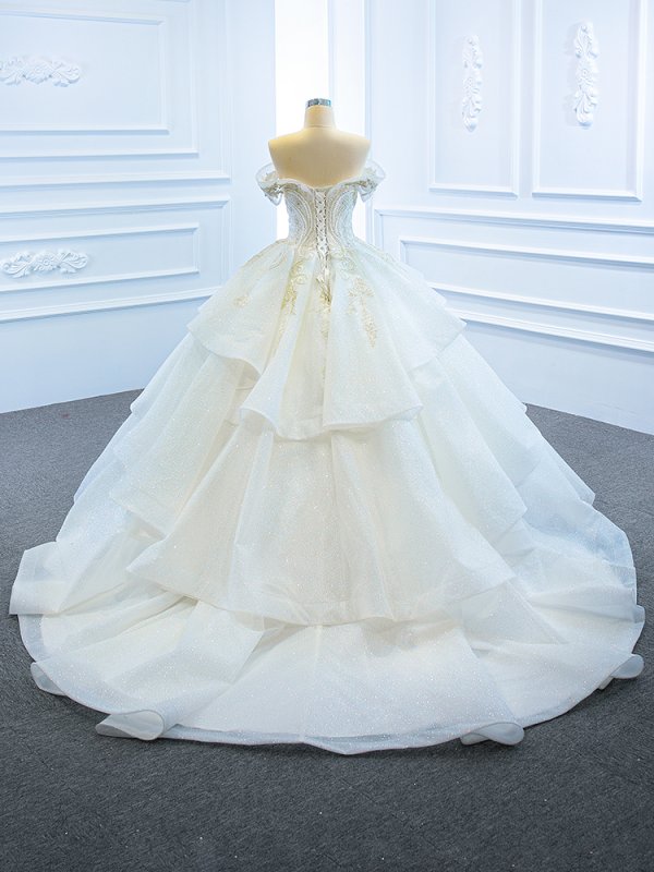 luxury model off the shoulder ball gown long wedding dress 67166