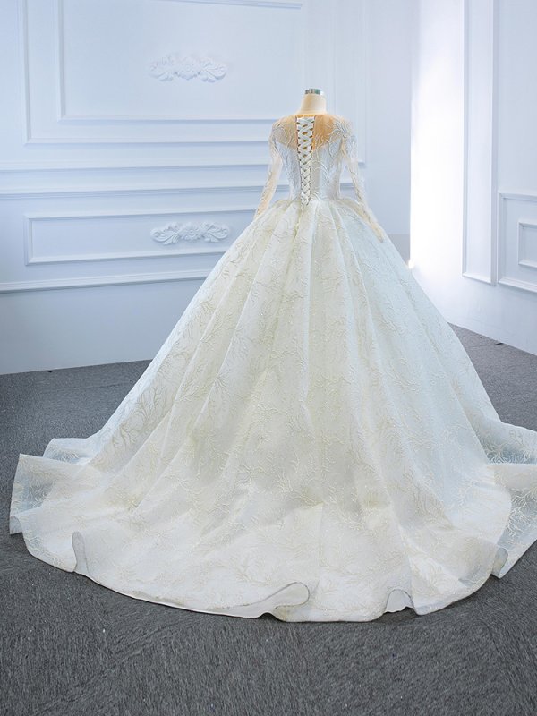luxury model o neck ball gown long sleeve wedding dress 67168