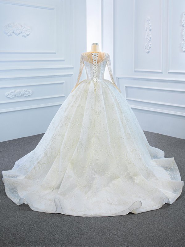 luxury model o neck ball gown long sleeve wedding dress 67168