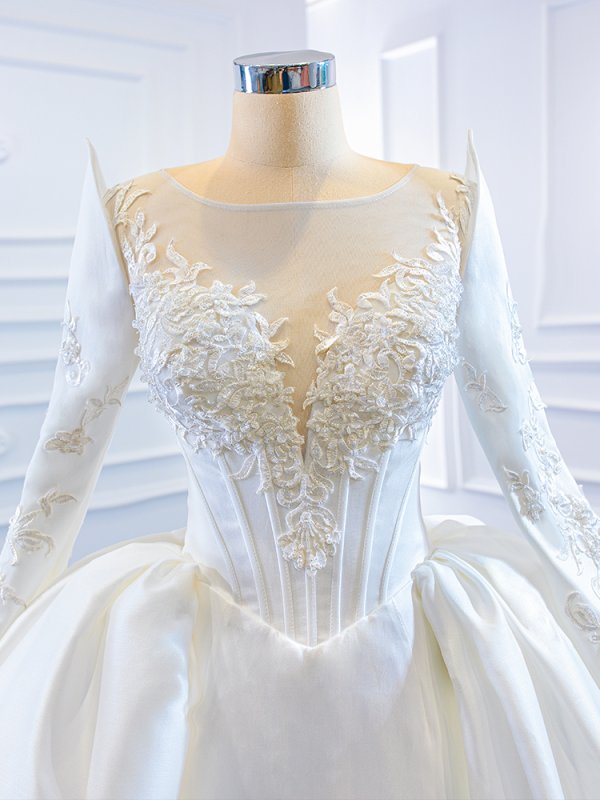 luxury model scoop neck mermaid long sleeve wedding dress 67177