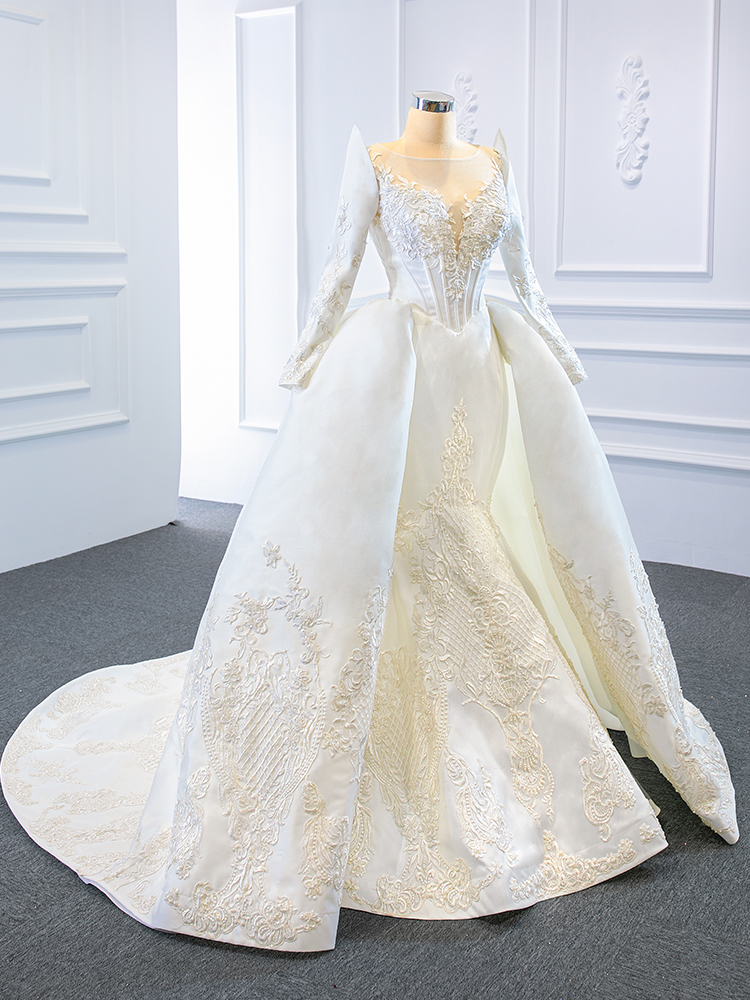 luxury model scoop neck mermaid long sleeve wedding dress 67177