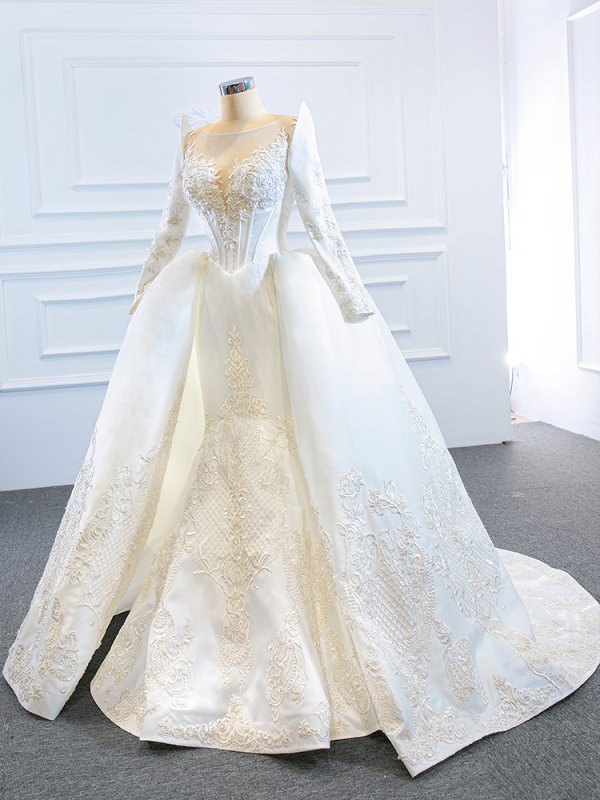 luxury model scoop neck mermaid long sleeve wedding dress 67177