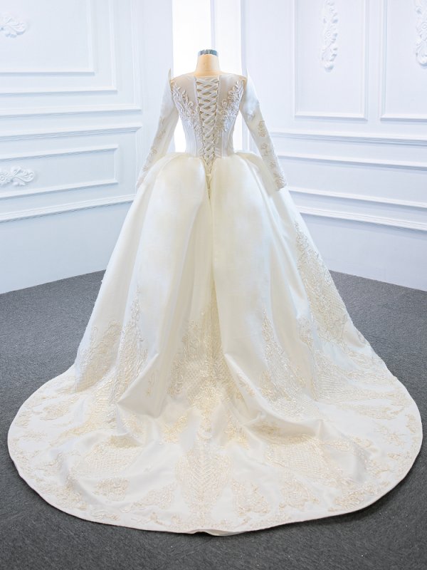 luxury model scoop neck mermaid long sleeve wedding dress 67177
