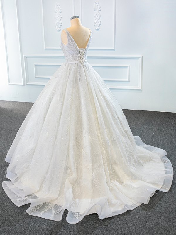 luxury model v neck sleeveless a line long wedding dress 67178