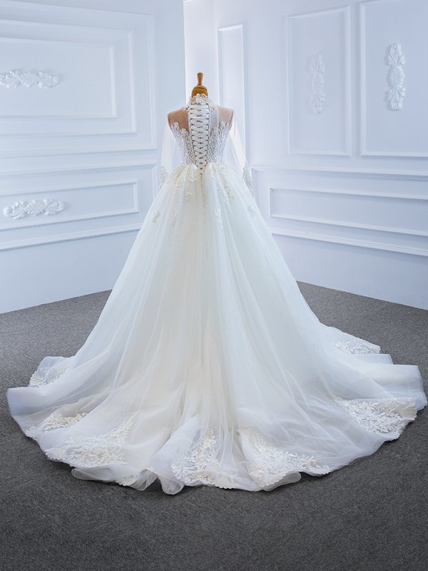 luxury model high neck long sleeve mermaid long wedding dress 67180
