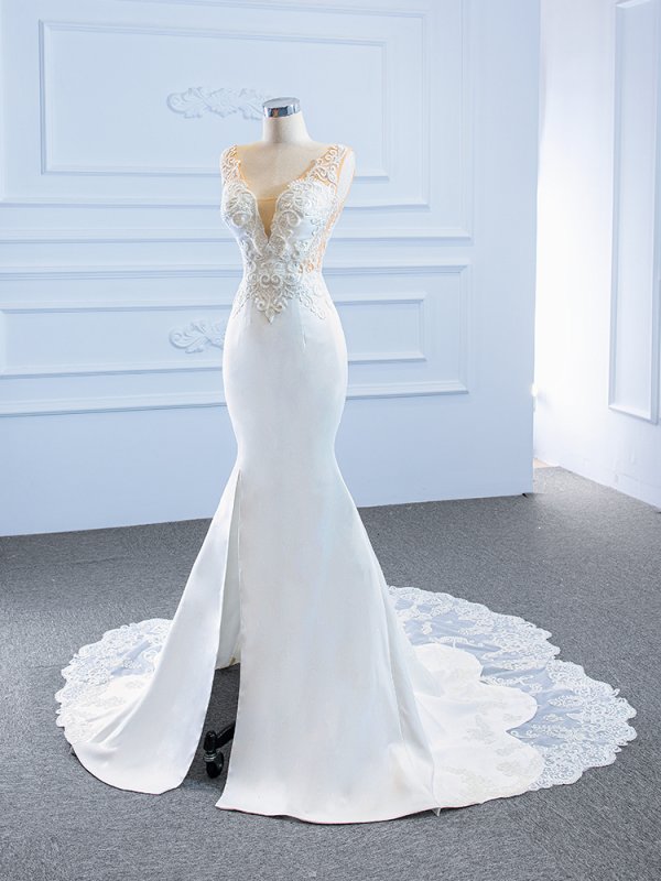 luxury model v neck long mermaid wedding dress 67184