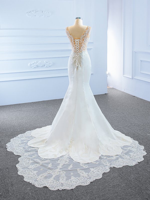 luxury model v neck long mermaid wedding dress 67184