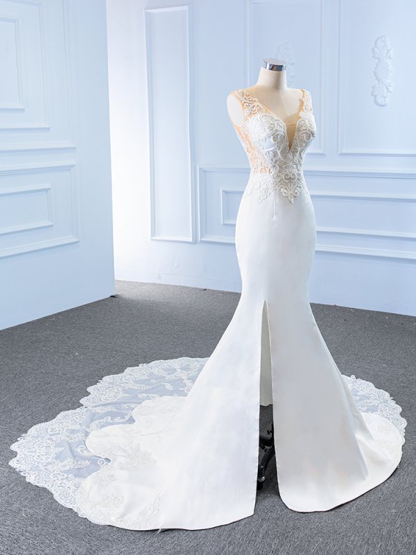 luxury model v neck long mermaid wedding dress 67184