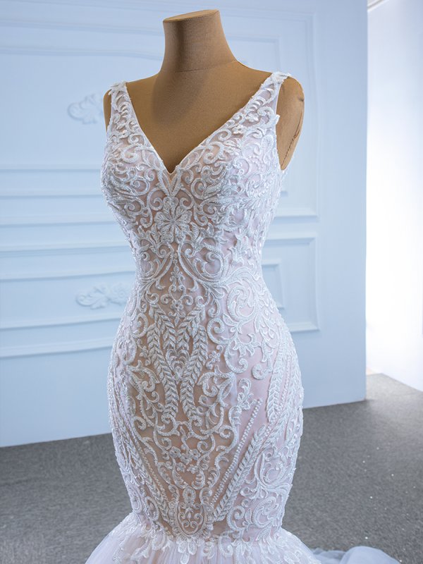 luxury model v neck sleeveless long mermaid wedding dress 67191