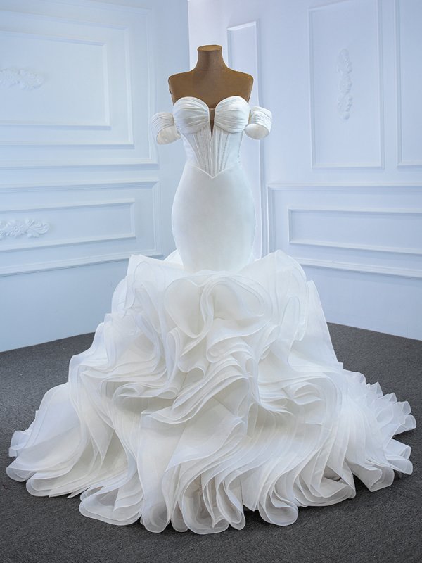 luxury model sweetheart neck sleeveless long mermaid wedding dress 67192