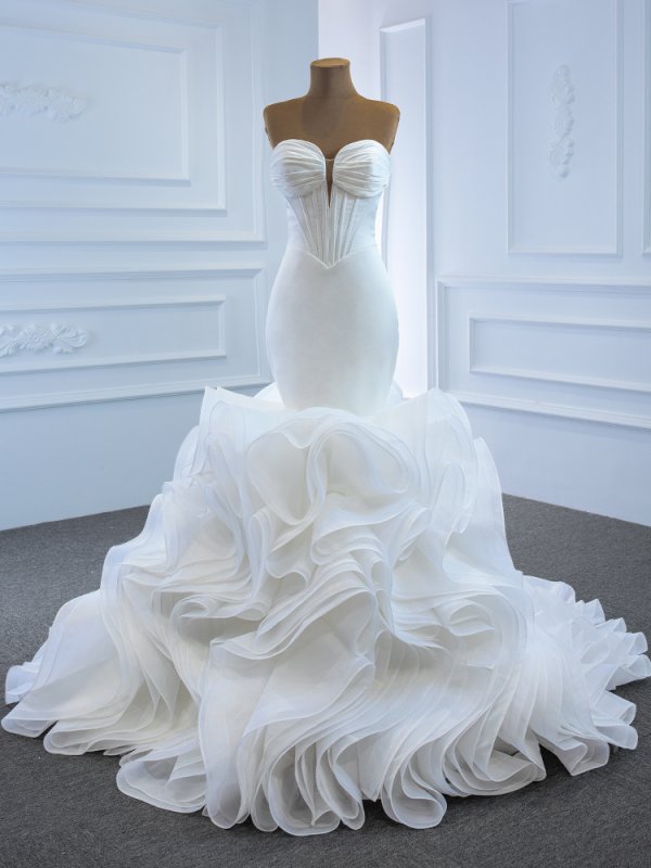 luxury model sweetheart neck sleeveless long mermaid wedding dress 67192
