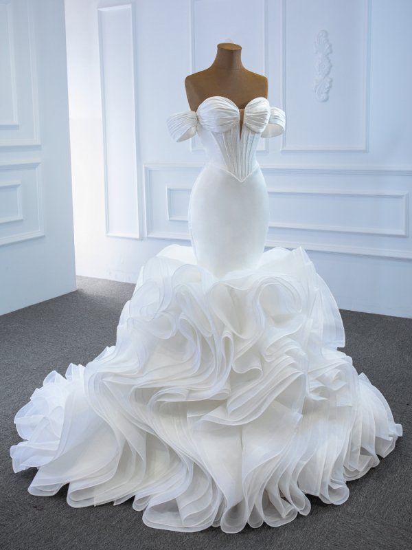 luxury model sweetheart neck sleeveless long mermaid wedding dress 67192