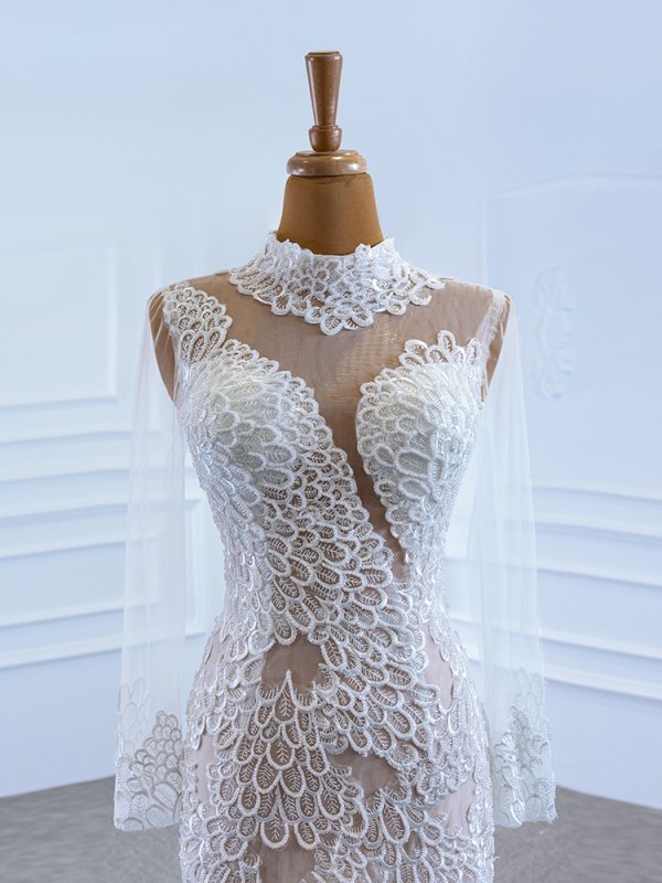 luxury model high neck long sleeve mermaid wedding dress 67195