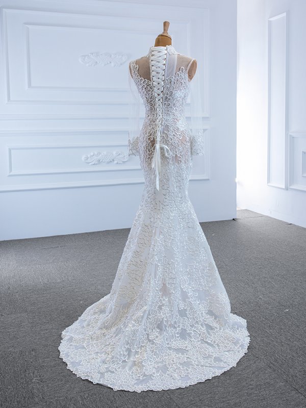 luxury model high neck long sleeve mermaid wedding dress 67195