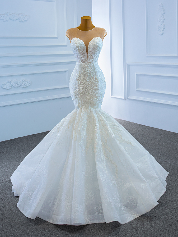 luxury model o neck sleeveless long mermaid wedding dress 67213