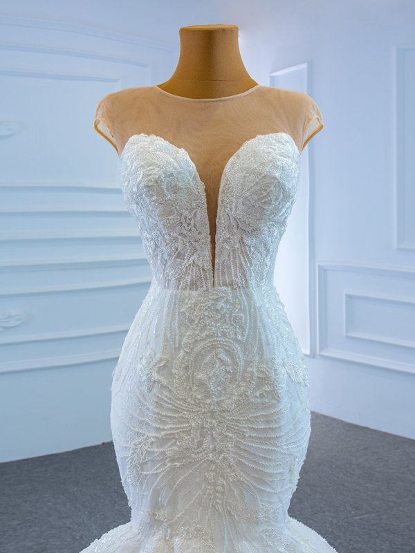 luxury model o neck sleeveless long mermaid wedding dress 67213