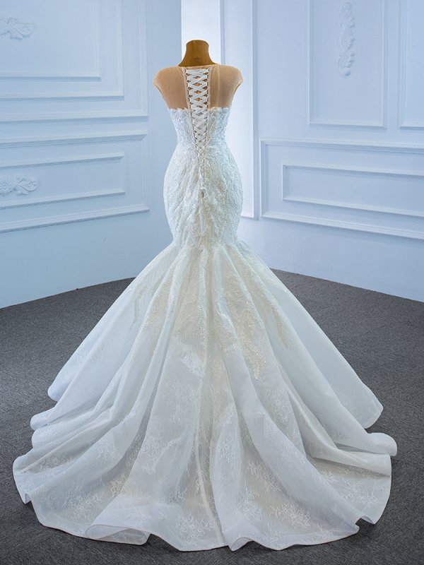 luxury model o neck sleeveless long mermaid wedding dress 67213