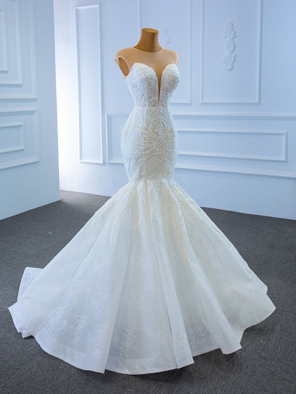 luxury model o neck sleeveless long mermaid wedding dress 67213