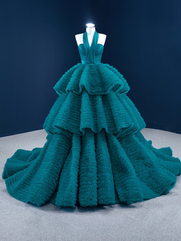 Luxury Model Holter Neck Tiered Tull Ball Gown Quinceanera Dress 67232