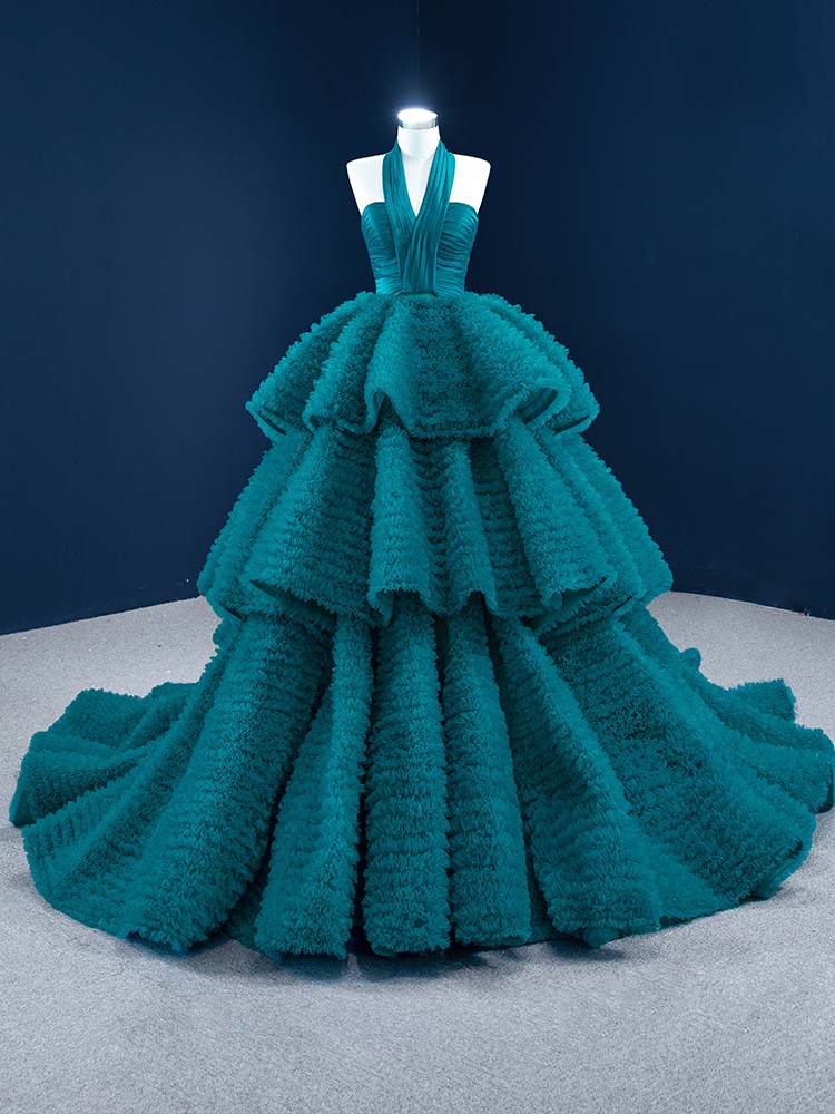 Luxury Model Holter Neck Tiered Tull Ball Gown Quinceanera Dress 67232