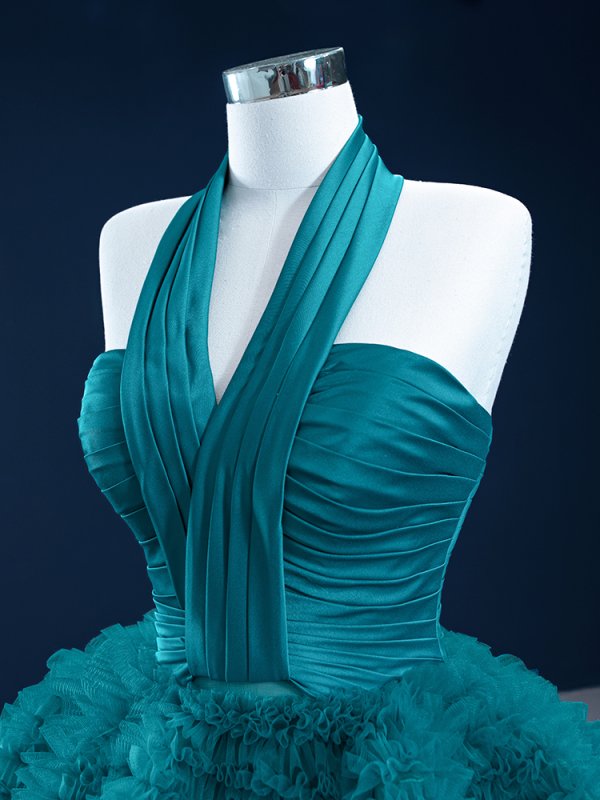 luxury model holter neck tiered tull ball gown quinceanera dress 67217 (复制)