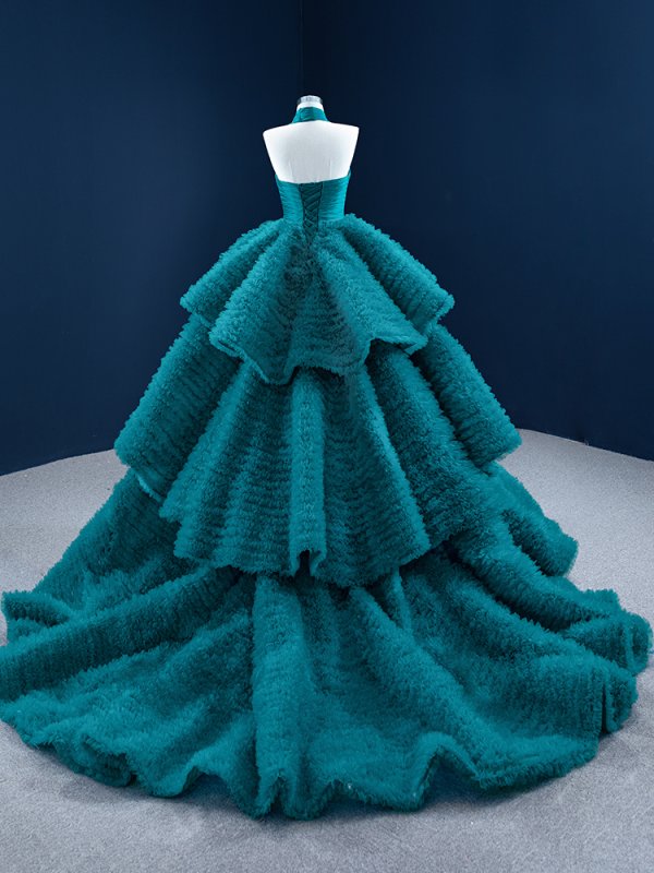 luxury model holter neck tiered tull ball gown quinceanera dress 67232