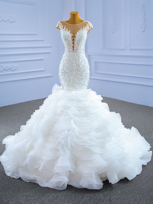 Luxury Model Scoop Neck Sleeveless Mermaid Wedding Dress 67291