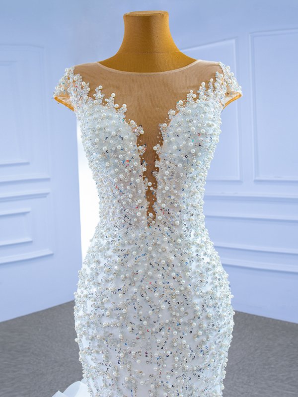 luxury model scoop neck sleeveless mermaid wedding dress 67291