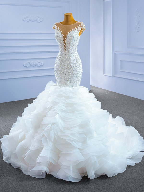 luxury model scoop neck sleeveless mermaid wedding dress 67291