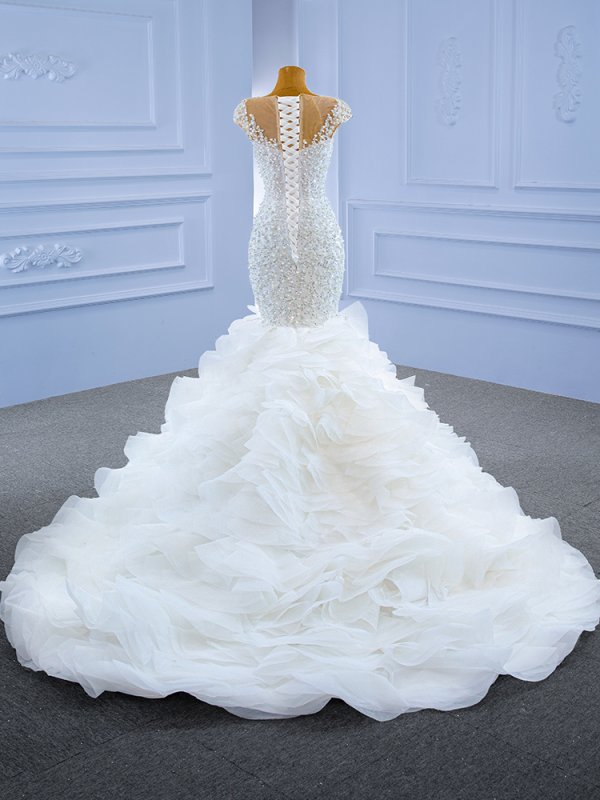 luxury model scoop neck sleeveless mermaid wedding dress 67291