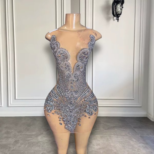 gold scoop neck beading short mermaid prom dress xy0018