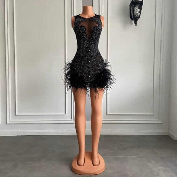 black scoop neck beading long mermaid prom dress xy0023 (复制)