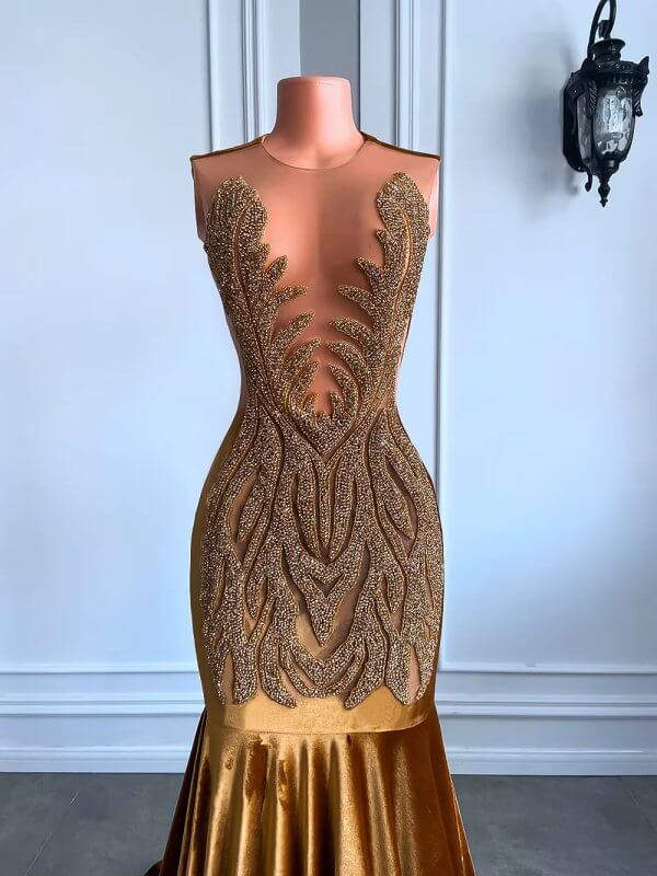 red beaded sleeveless velvet long mermaid prom dress xy0032