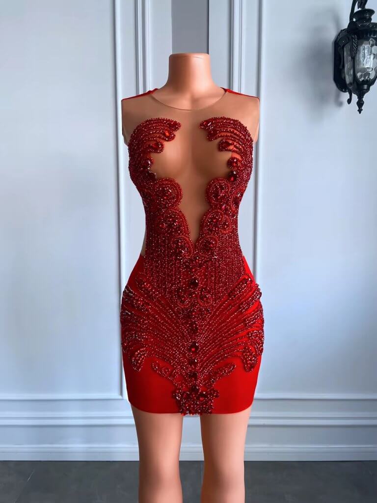 Red Beading Sleeveless Short Prom Dress XY0034
