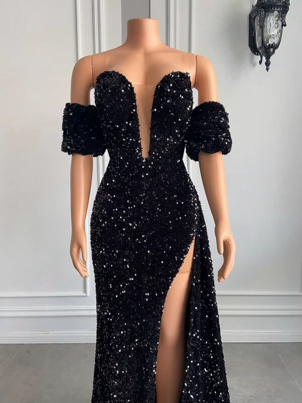 sparkly red sequin velvet long split mermaid prom dress xy0042