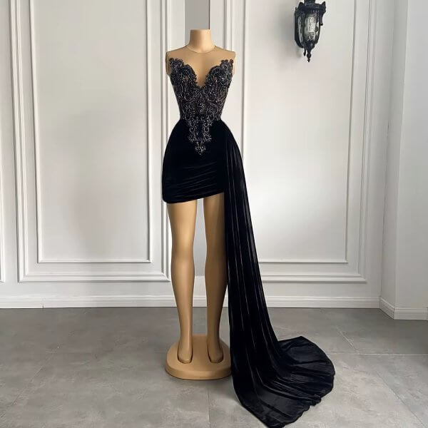 black velvet applique beading sleeveless short prom dress xy0044