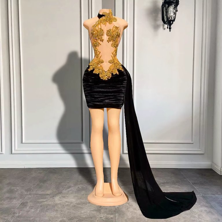 Sexy Gold Beading Sleeveless Mermaid Short Prom Dress XY0051