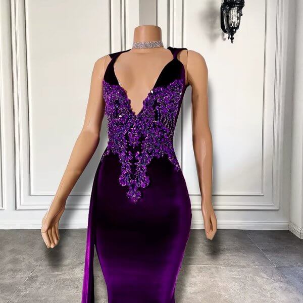 sexy purple beaded sleeveless long mermaid prom dress xy0052